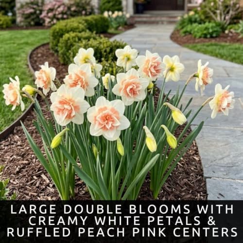 5 Replete Daffodil Bulbs | Double White & Peach Pink Ruffled Narcissus - Image 2