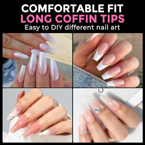 UNA GELLA Long Coffin Nail Tips, 216pcs/12 Sizes Soft Gel Tips - Image 2