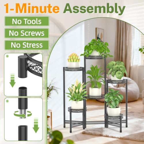 iDavosic.ly Plant Stand Indoor Outdoor, 6 Tier Iron Corner Shelf, Black - Image 3