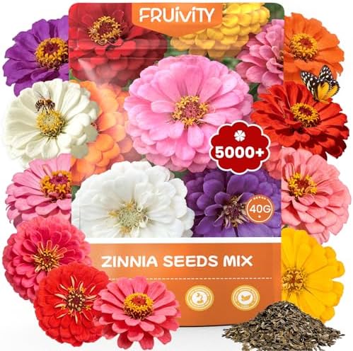 Zinnia Seeds for 2026 Planting, 5000+ Flowers Seeds, 7 Colors Mix by Fruivity