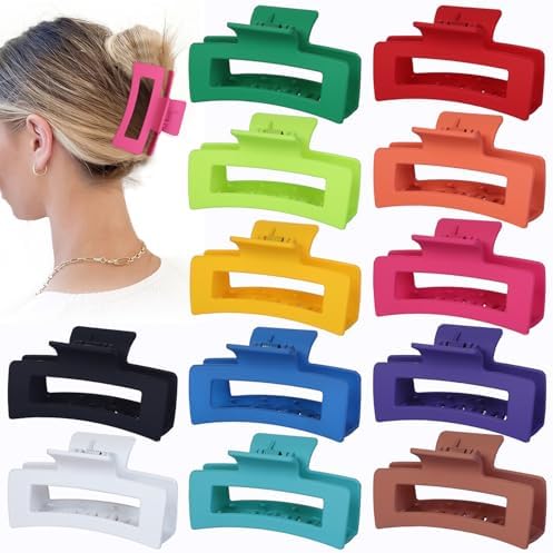 Sisiaipu 3.5 Inch Medium Hair Accessories: 12 Pcs Square Jaw Clips for Thick and Thin Hair - Rectangular Bulk Clips for Women and Girls - Dopamine by SisiaipuHairClawClips