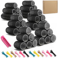 Heatless Self-Grip Hair Rollers Kit, 3 Sizes (0.79",1.18",1.57") for Short/Medium/Long Hair | 36 Rollers +12 Clips + Foldable Comb | No Heat Curlers for Overnight Waves,.Blue or black randomly! by Unknown