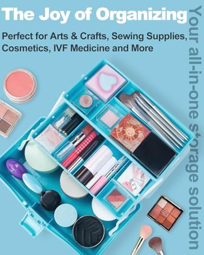TERGOO 12in 3-Layer Plastic Craft Organizers and Storage, Portable Folding Tackle Box with Handle & Adjustable Dividers, Multipurpose Case for Sewing, Art Supplies, Medicine, Tools (Blue) - Image 6