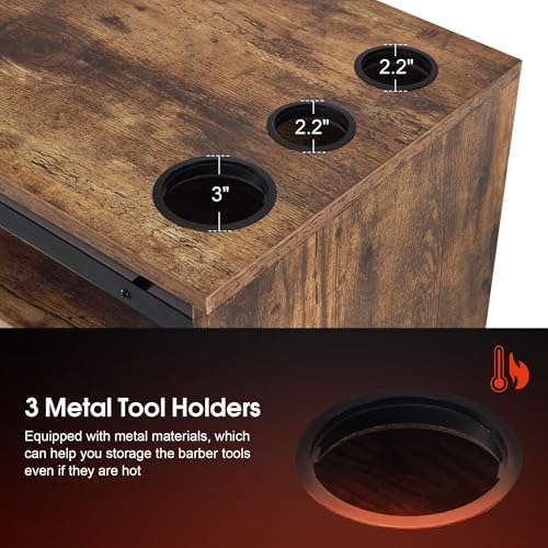 BarberPub Wall Mount Station with 3 Metal Tool Holders 2503 (Rust Brown) - Image 5