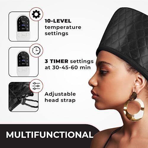 Hair Steamer for Natural Hair Home Use w/10-level Heats Up Quickly, Heat Cap for Deep Conditioning - Thermal Heat Cap for Black Hair, Great for Deep Conditioner (Black) - Image 4