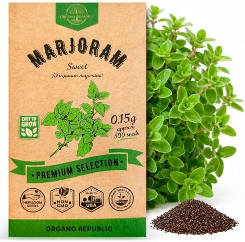 Marjoram Seeds Pack 0.15 G - Over 500 Non-GMO Heirloom Marjoram Seeds for Planting Herbs in Individual Seed Packet by OrganoRepublic