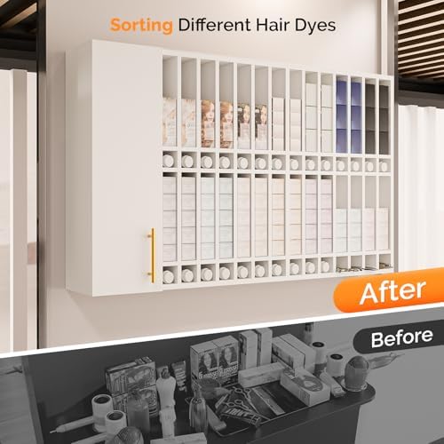 OmySalon Wall Mounted Salon Station, Cabinet with Hair Color Rack, Salon Color Rack Organizer with Adjustable Shelves, Barber Hair Dye Display for Hair Stylist, White - Image 7