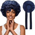 AWAYTR Wide Band Satin Bonnet, Tie-Band Sleep Cap for Curly Hair Women Navy by AWAYTR
