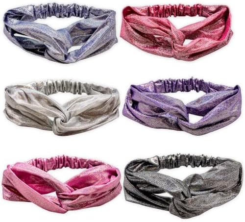 FROG SAC 6 Mermaid Knotted Headbands For Girls, Little Girl Glitter Head Bands, Kids Knot Headwraps, Criss Cross Tie Dye Hair Accessories, Rainbow Turban Hair Bands (Solid Glitter) by FROGSAC