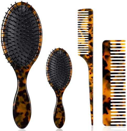 Meanplan Tortoise Shell Hair Comb Set Cellulose Acetate Paddle Detangler Brush Wide Tooth Comb Mini Tail Brushes Kit Grooming Tools for Women Men Thick Thin Curly Wavy Wet Dry Hair Gift by Meanplan