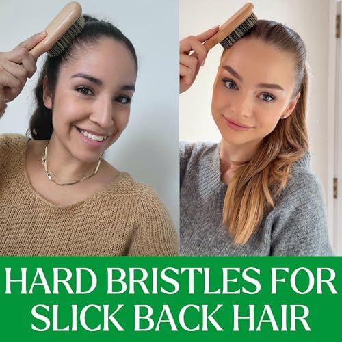 GranNaturals Hard Bristle Slick Back Hair Brush for Men & Women with Thick Curly Hair - Stiff Nylon Small Hairbrush for Smoothing, Waves, Beard, Fades, Locs, Dreads - Image 3