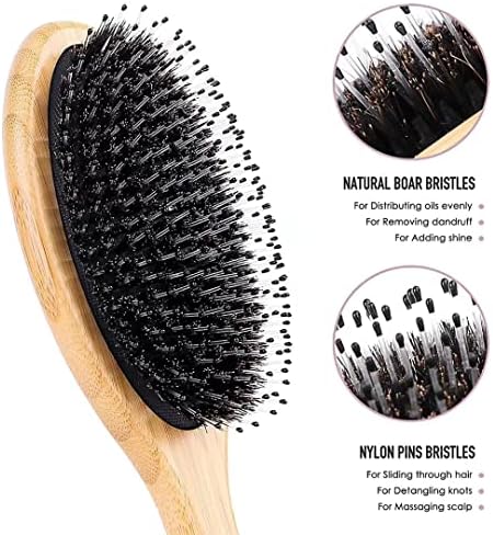 Hair Brush Comb Set Boar Bristle Hairbrush for Curly Thick Long Fine Dry Wet Hair,Best Travel Bamboo Paddle Detangler Detangling Hair Brushes for Women Men Kids Adding Shine Smoothing Hair - Image 2