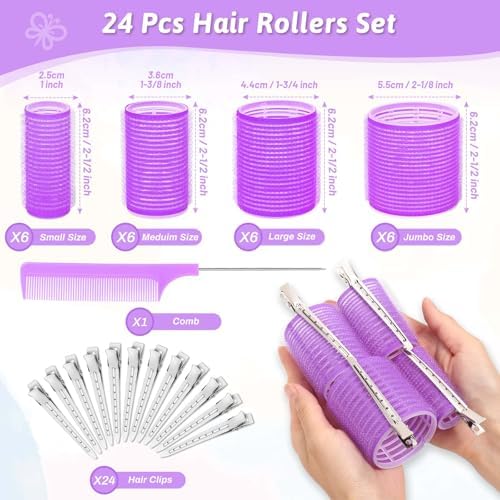 50 Pcs Rollers Hair Curlers Set with 24Pcs Self Grip Hair Rollers 4 Sizes and 24 Pcs Clips for Blowout Look Long Medium Short Thick Hair Volume - Image 2