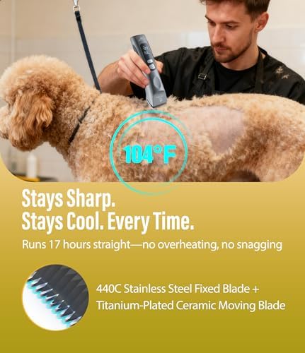 Professional Dog Grooming Clippers with 17H Runtime & Replaceable 440C Blade, 5-Speed Low Noise Electric Dog Shaver for Thick, Matted, Curly Hair, Cordless Clipper for Groomer & Home Use, Yellow - Image 6