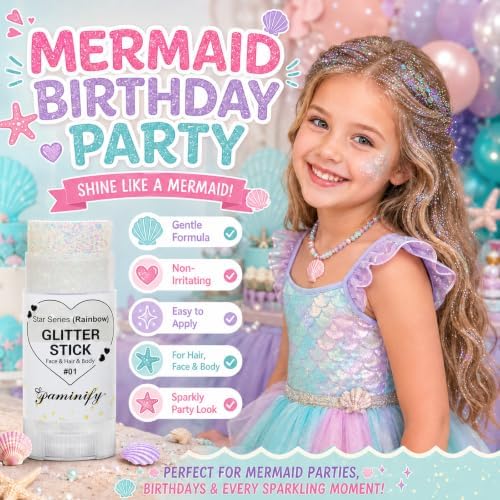 Rainbow White Hair Glitter Stick for Kids,Halloween Mermaid Costume Body Face Glitter, Singer Concert Cosplay Glitter Makeup,Waterproof Sequins Rave Outfit for Women,Mardi Gras Accessories - Image 3