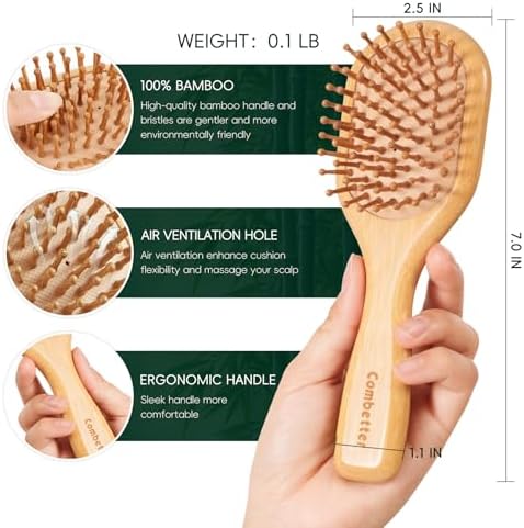Bamboo Hair Brush – Small Scalp Massage Brush for Growth & Travel - Image 2