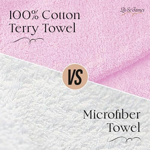 Lili&James 100% Cotton Hair Towel Wrap for Women & Kids – 420 GSM Quick Dry Hair Turban with Double Button Loop, Anti Frizz Non Microfiber Hair Drying Towel for Curly, Long & Thick Hair (Lilac+Pink) - Image 4