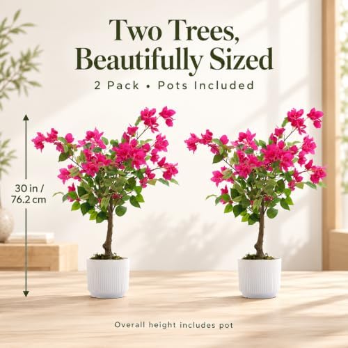 2 Pack 30" Artificial Bougainvillea Trees in Pots, Pink Flowers - Image 6