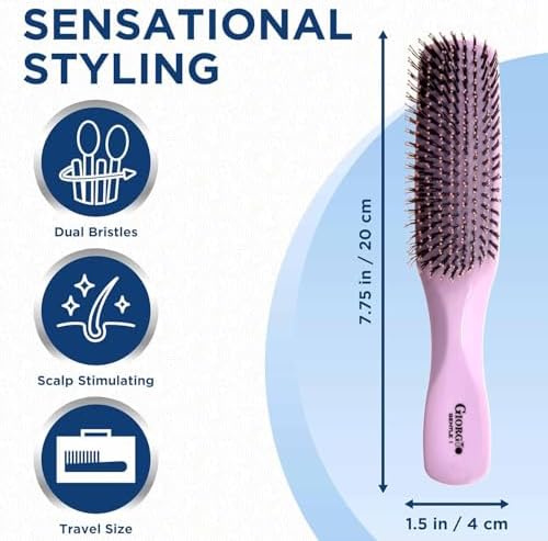 Giorgio Gentle Pink Hair Brush Set – Gift for Women, 2 Detangler Brushes (6.25" & 7.75"), Scalp Massager, Travel Hair Brush, Sensitive Scalp, All Hair Types - Image 2