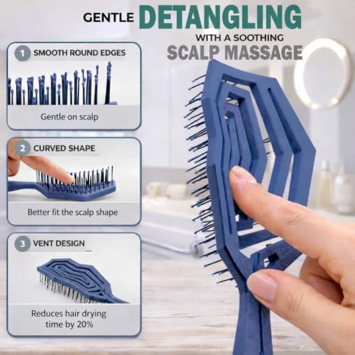 Fiora Naturals Detangling Hair Brush for Women, Detangler Hair Brush, Blue - Image 2