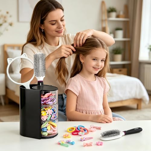Luscinia Hair Accessories Organizer with Hair Brush Holder, Black, 3-Layer - Image 2