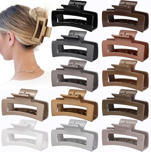 Sisiaipu 3.5 Inch Medium Hair Claw Clips 12 Pcs Square Claw for Thick and Thin Hair Rectangular Rectangle Hair Clips Jaw Clips Bulk Hair Accessories for women and Girls (Gold) by SisiaipuHairClawClips
