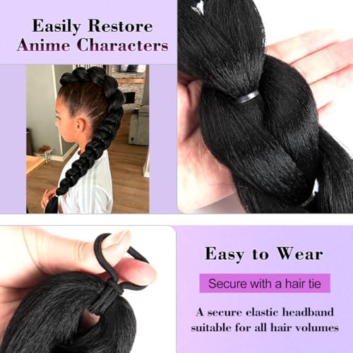 Getgal 24 inch Braids Ponytail Hair, Black (1B) - Image 3
