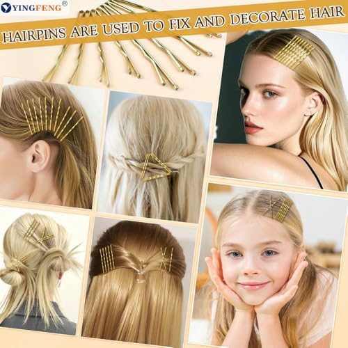 510PCS Blonde Bobby Pins Hair Pins Kit with Hair Net, YINGFENG Includes 100 Bobby Pins for Women, 100 U Shaped Buns Hair Clips, 300 Hair Bands and 10 Blonde Hair Nets, Dance competition must haves - Image 2