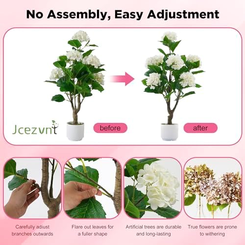 Artificial Hydrangea Tree 2 Pack, 3FT Faux Hydrangea Plant in Pot with White Flowers, Greenery Potted Plant for Indoor Outdoor Office Home Porch Decor, White - Image 5