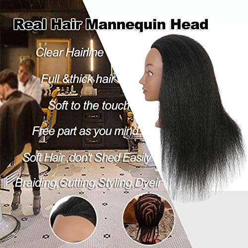 Mannequin Head with Human Hair Manikin Head 16 inch 100% Real Hair Doll Head for Hair Styling Salon Training Head Cosmetology Braiding Practice Mannequin Manikin Head Hairdresser (16 Inches) - Image 3