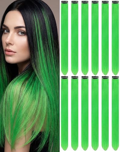 12 Pcs Green Hair Extensions Clip in Accessories for Women Kid Girl Gifts by Olldag