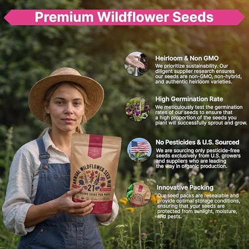 Organo Republic 21 Annual Wildflower Seeds Mix for Indoor & Outdoors. 100,000+ Non-GMO, Heirloom Wildflower Garden Seeds, 4oz Packet for Growing Wild Flowers to Attract Bees, Butterflies & Birds - Image 6