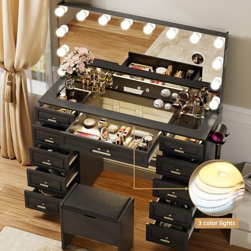 VOWNER Vanity with Lighted Mirror, Makeup Vanity Desk w/Bluetooth Speaker - Image 5