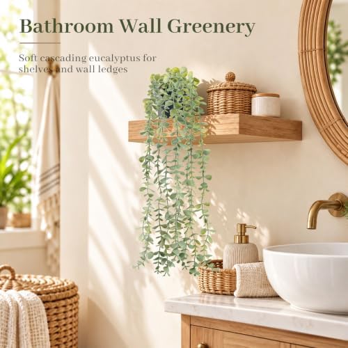 Der Rose 24" Fake Hanging Eucalyptus Plant for Bathroom Wall Art Decor - Image 2