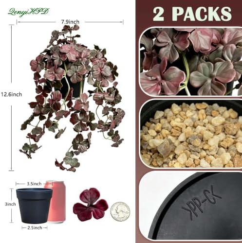 Dark Purple Artificial Shamrock Hanging Potted Plant, 2 Pack Fake Vine - Image 2