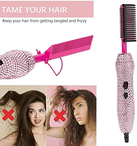 Deluxe Electric Hair Straightener and Curling Comb for Natural Hair and Wigs, 450°F Heat Pressing Comb with Anti-Scald Case (Pink) - Image 6