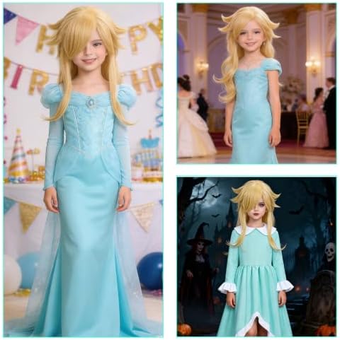 7 Pieces Girls Cosplay Wig Long Blonde Princess Costume Wig JZ046 - Image 5