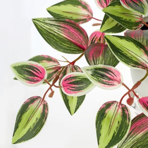 Briful Small Faux Plants Indoor Artificial Potted Silk Plants Fake Watermelon Peperomia Trailing Vine Plant for Home Office Bathroom Table Shelf Mantle Modern Decoration(Red Green- 1 Pack) - Image 3