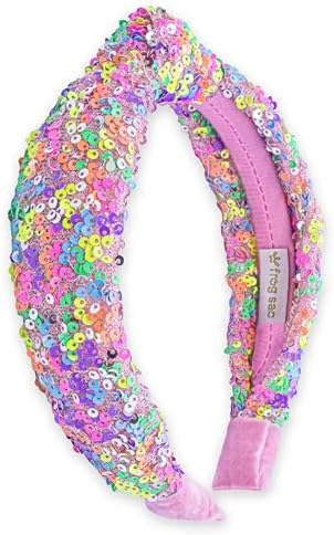 FROG SAC Knotted Headbands for Girls - Rainbow Sequin Knot Head Bands for Kids, Sparkly Toddler Headband, Sparkle Beaded Hair Band Accessories, Easter Basket Fillers Stocking Stuffers by FROGSAC