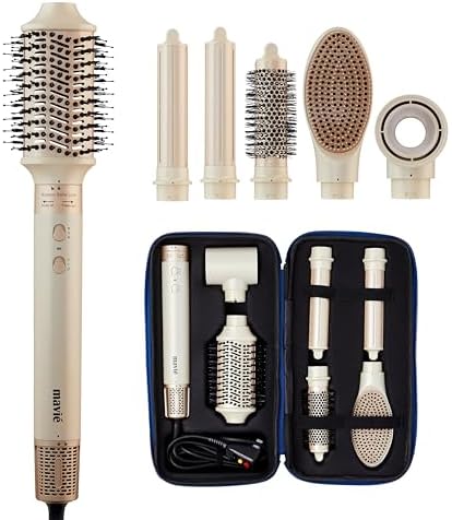 6-in-1 Hot Air Multi-Styler with Case, Hair Dryer & Blow Dryer Thermal Round Brush, Auto-Wrap Curler & Straightener, Fast Drying & Negative Ion Styling for Smooth Frizz-Free Blowouts (Crème) by mavi%C3%A9