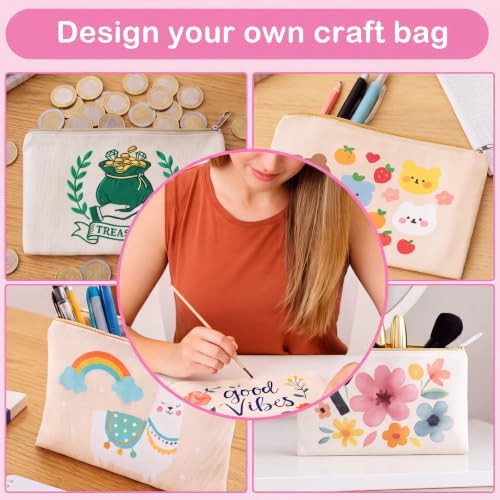 meekoo 16 Pcs Blank Canvas Zipper Pouch Pencil Bag Bulk, S, Beige - Image 4