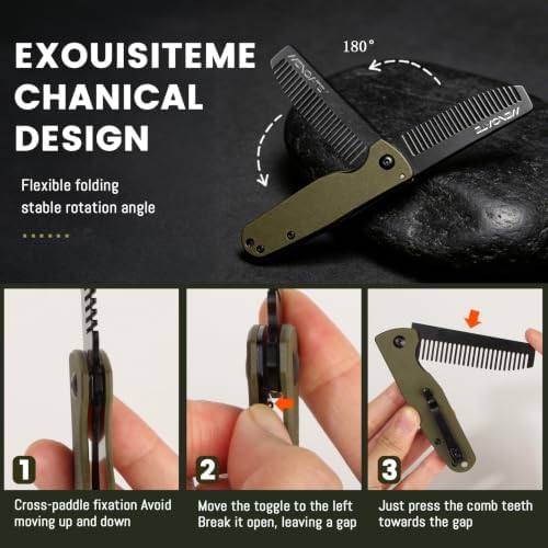 Folding Pocket Beard Comb for Men, G10 Handle, Folding & Secure Lock, 0.1lb - Image 6