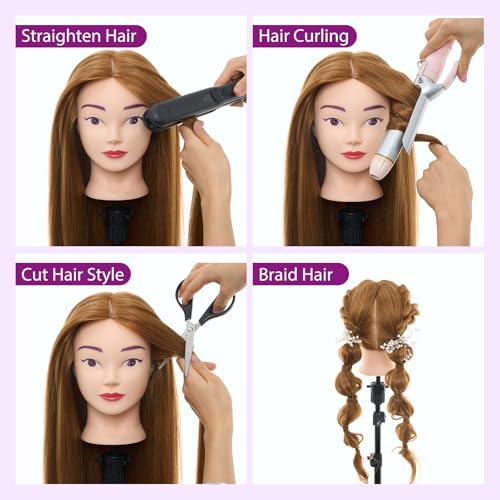 28" Mannequin Head with 80% Human Hair, Manikin Doll Head for Hair Styling - Image 5