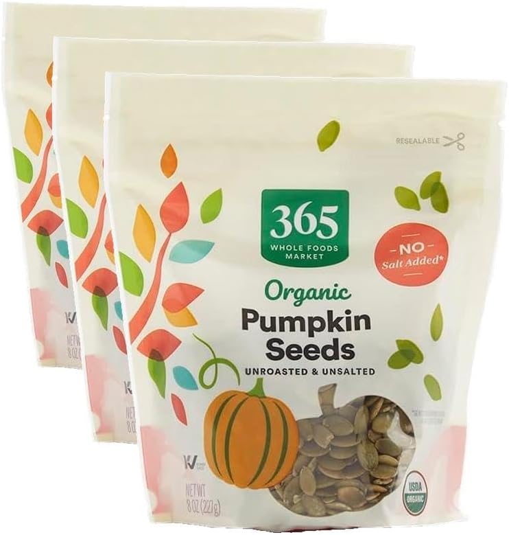 365 by Whole Foods Market, Organic Pumpkin Seeds, 8 Ounce (Pack of 3) by WholeFoodsMarket