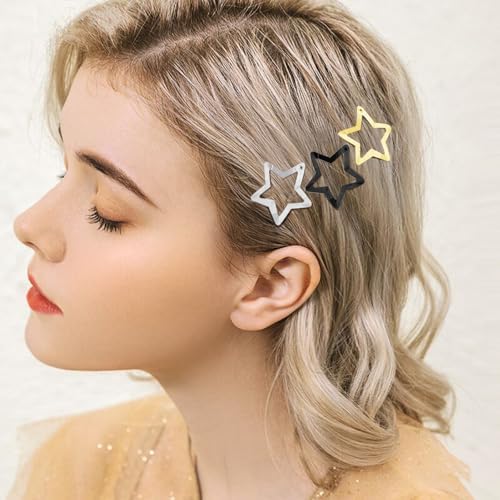 Star Hair Clips 2000s Y2K Hair Accessories-15 PCS 1.18"-Black Gold Silver - Image 6