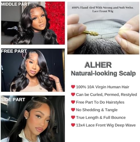 ALHER Small Cap Lace Front Wigs Human Hair Pre Plucked Body Wave, 13X4 HD Transparent Lace Frontal Wigs With Baby Hair 150% Density, Small Cap Size 21-21.5 Natural Black Wavy Wig for Black Women 20 IN - Image 4