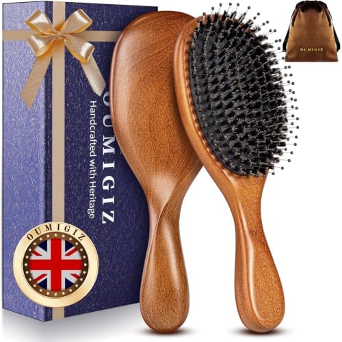 Boar Bristle Hair Brush British Craftsmanship Handmade Slick Back by Oumigiz