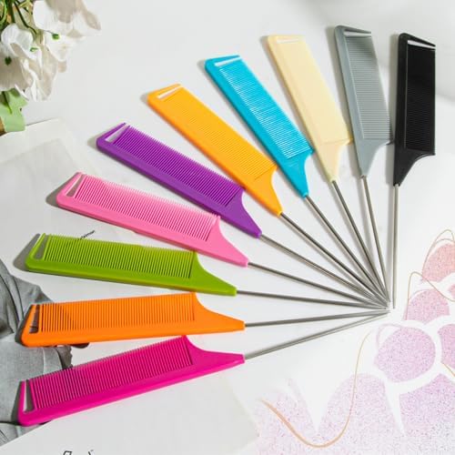 10pcs Rat Tail Combs Set,Salon Hair Stylists Metal Fine Tooth Combs - Image 2