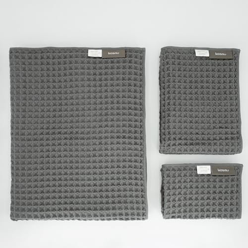 Luxury Organic Japanese Cotton Waffle Bath Towel | Thick, Absorbent, Quick Dry Bathroom Towels for Shower, Sauna, Onsen| Hotel & Spa Quality, Gift-Ready (Smoke Grey, Bath Sheet Set (3-Piece)) by KOSMU