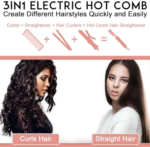 NICEMOVIC Ceramic Heating Hair Straightener Comb - Hot Pressing Brush for Natural Black Hair, Beard Wigs, and Curling (Rose Gold) - Image 4